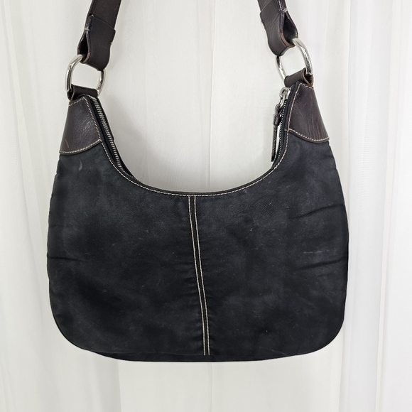 Dooney & Bourke Wayfarer vintage black nylon brown leather shoulder hobo bag - Picture 4 of 15